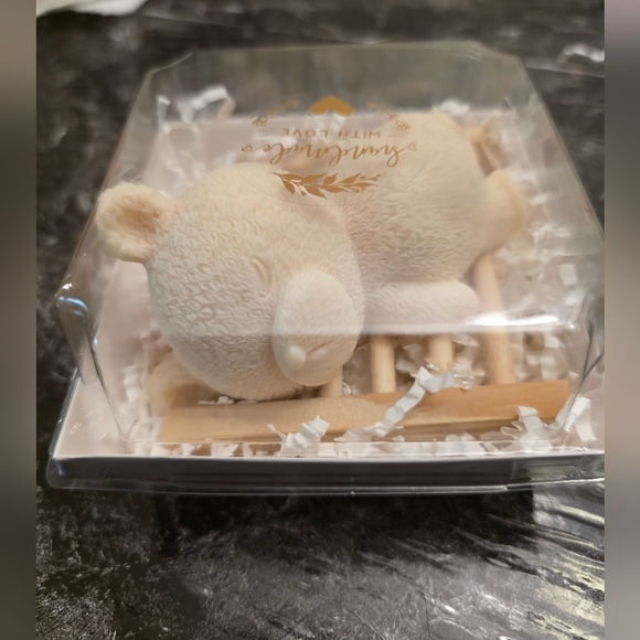 Cream Plush Bear Soap on Wooden Soap Dish - Picture 6 of 7